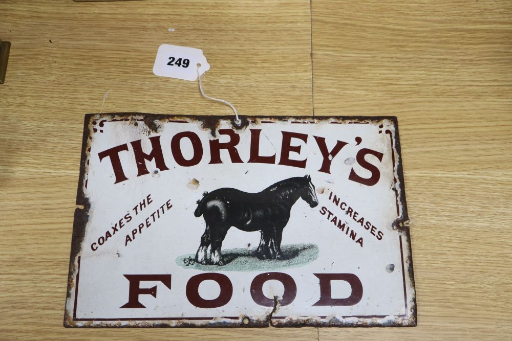 A Thorleys Food enamel sign, 20 x 31cm